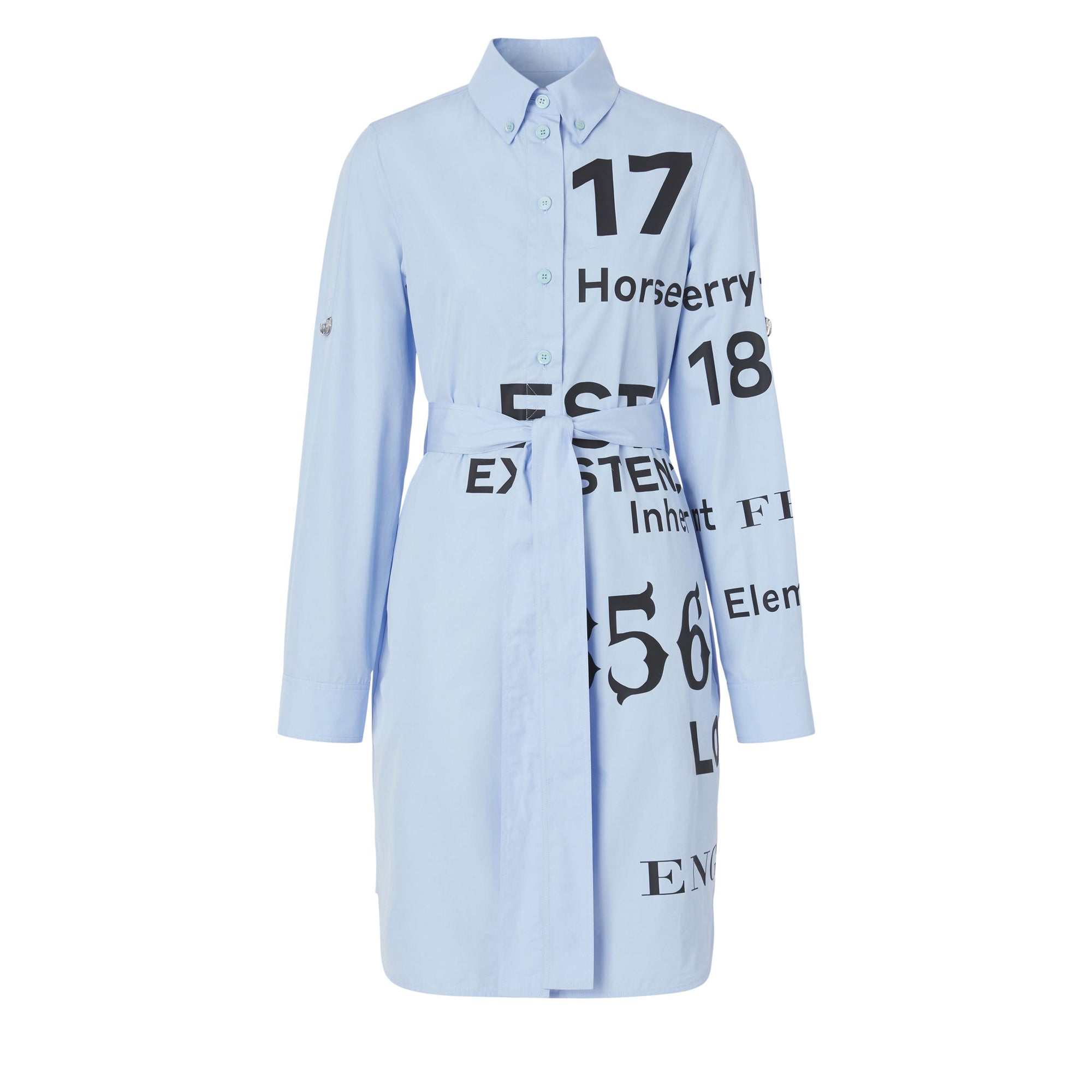 1 qty Robe chemise imprimé Horseferry à ceinture nouée - Sky Blue