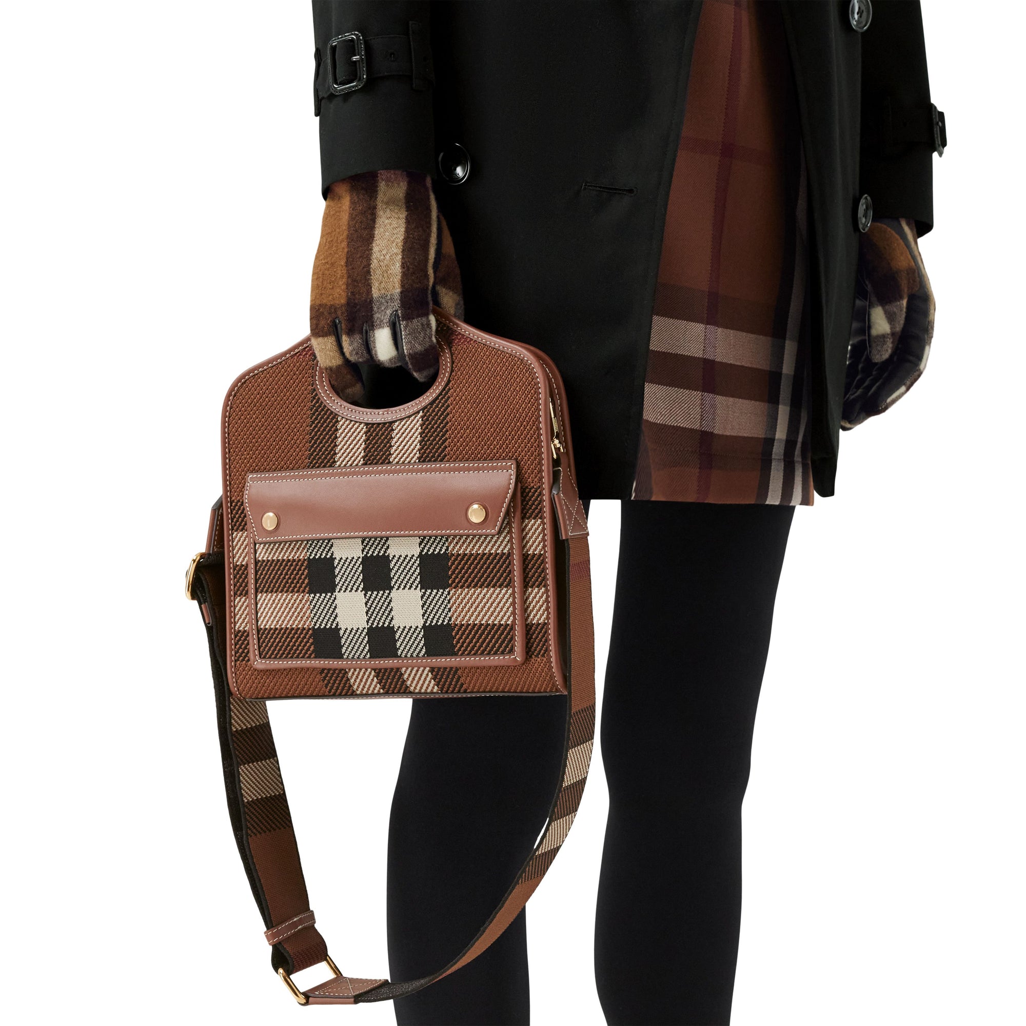 Shoulder strap with Exaggerated Check pattern - Dark Birch Brown