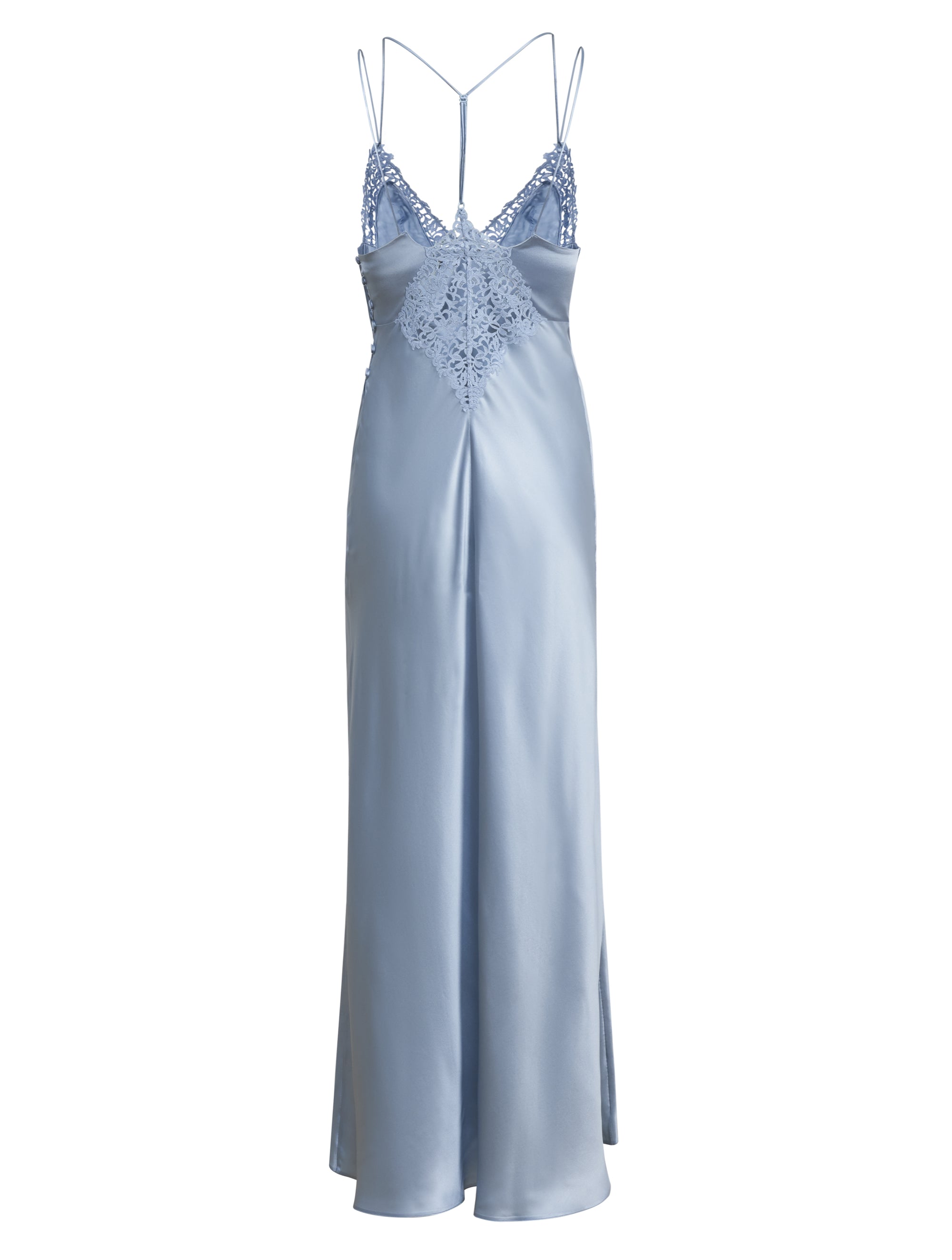 Silk Petit Macrame long nightdress - Azzurro