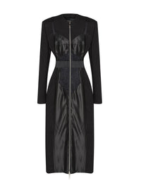 Trompe l'oeil wool dress coat - Black