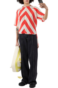 Wrap T-shirt - Red & Beige