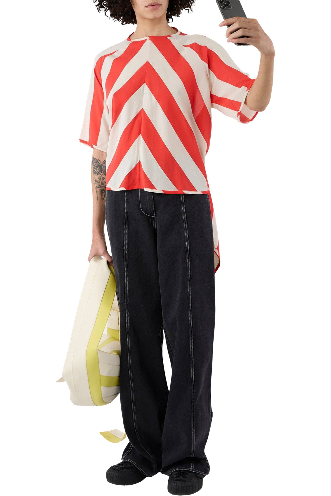 Wrap T-shirt - Red & Beige