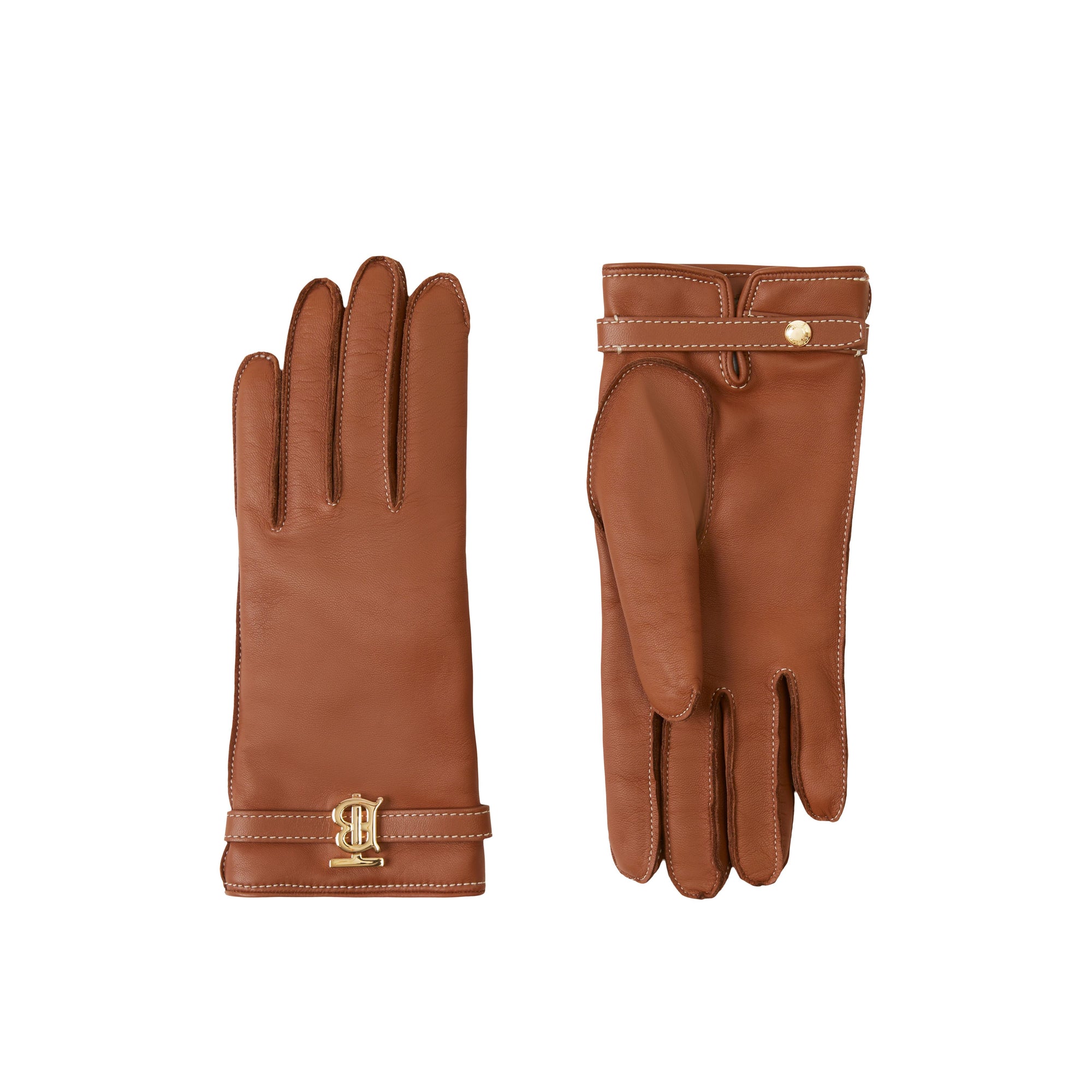 3 qty Gants en cuir surpiqué à motif monogramme - Tan