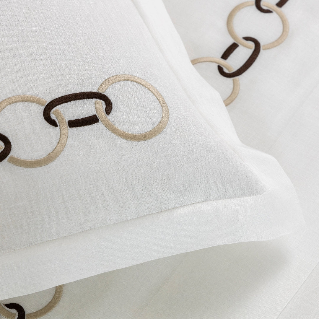 Bed linen set 4 pcs Links embroidery - Savage beige & Dark brown