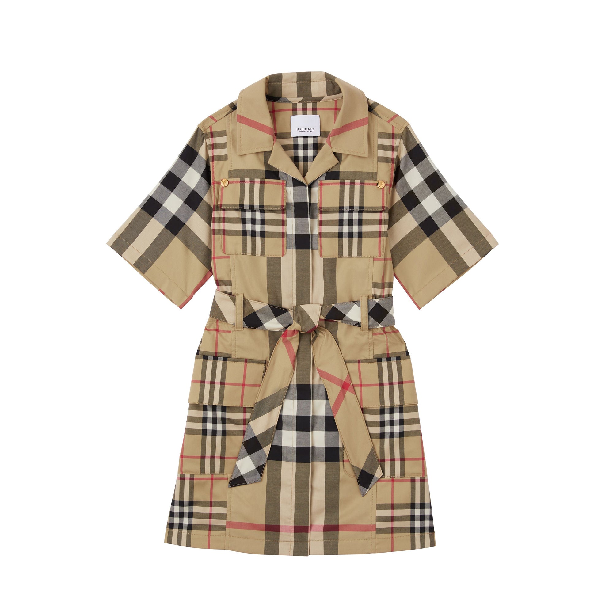 30 qty Robe chemise ceinturée à motif check - Archive Beige Check