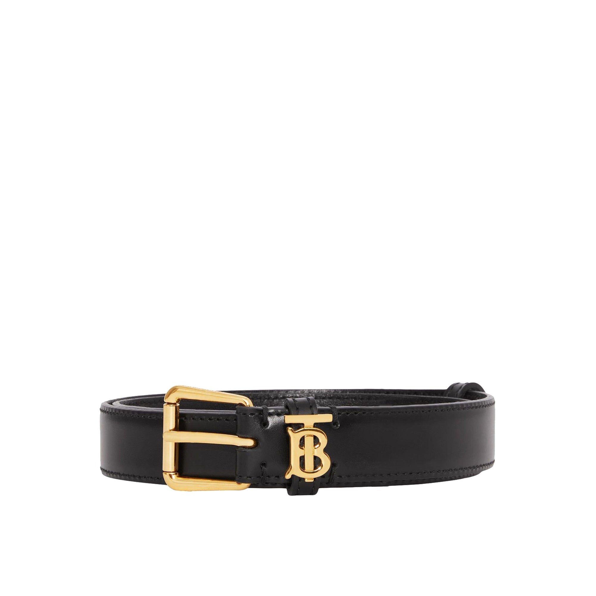 Thin initial TB leather belt - Black