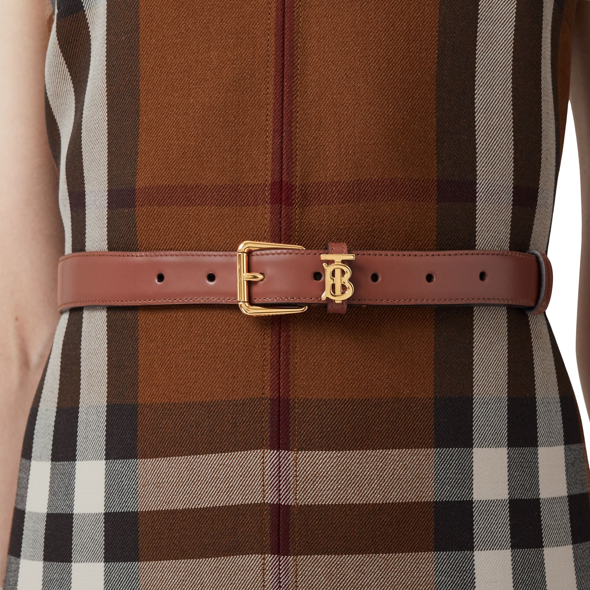 Thin initial TB leather belt - Tan