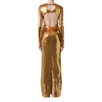 6 qty Robe en soie à sequins et découpes - Gold