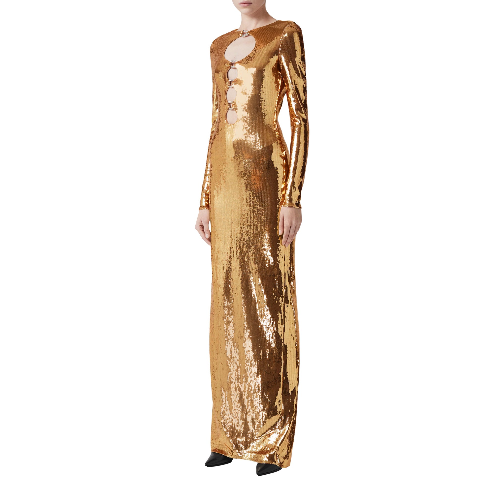 6 qty Robe en soie à sequins et découpes - Gold