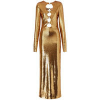 6 qty Robe en soie à sequins et découpes - Gold