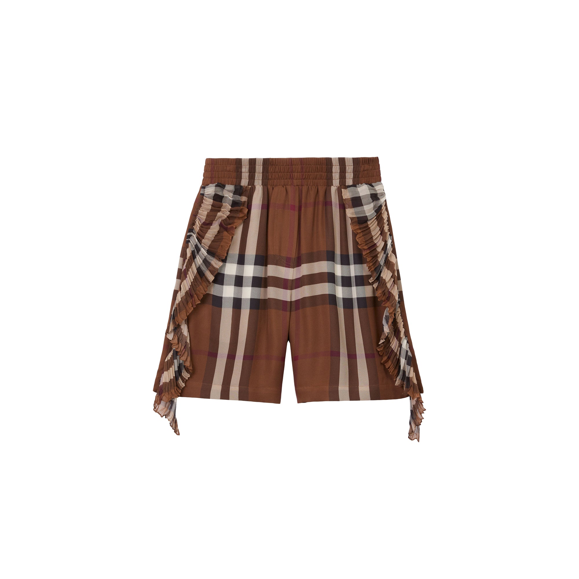 2 qty Short plissé à volants et carreaux en soie - Dark Birch Brown Check