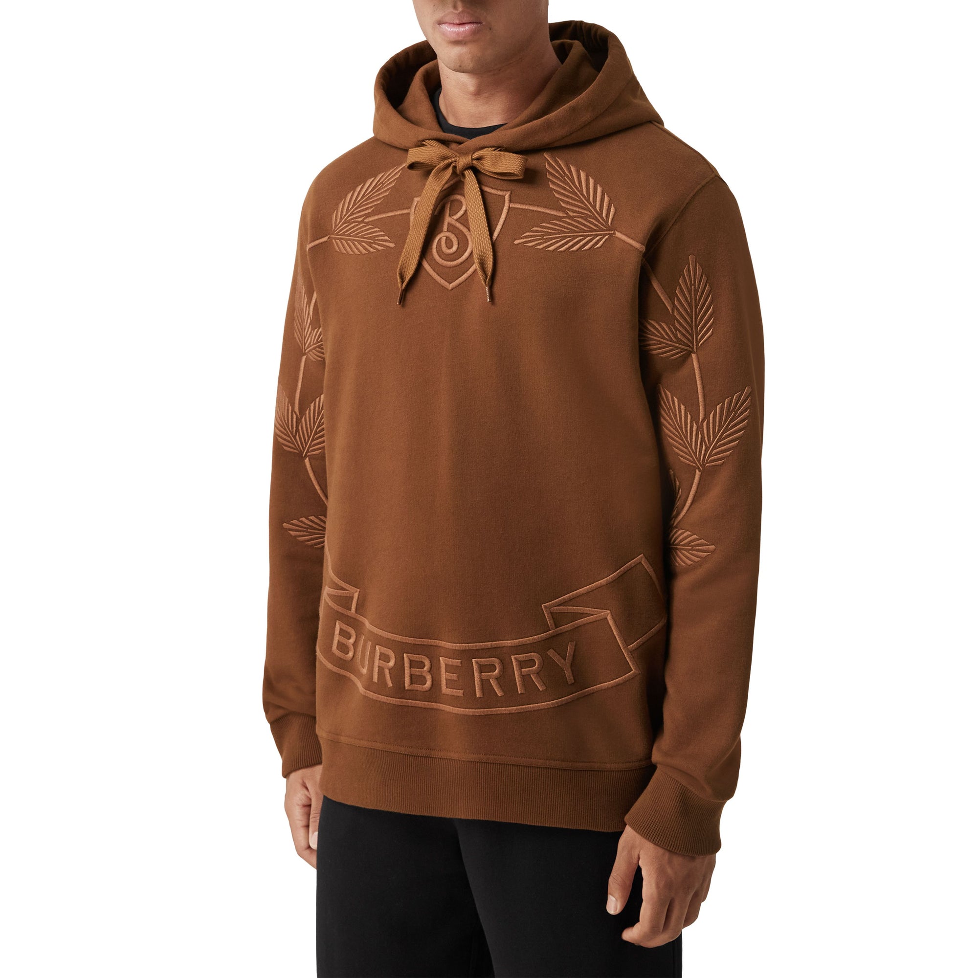 1 qty Sweat à capuche et écusson brodé en feuille de chêne - Dark Birch Brown