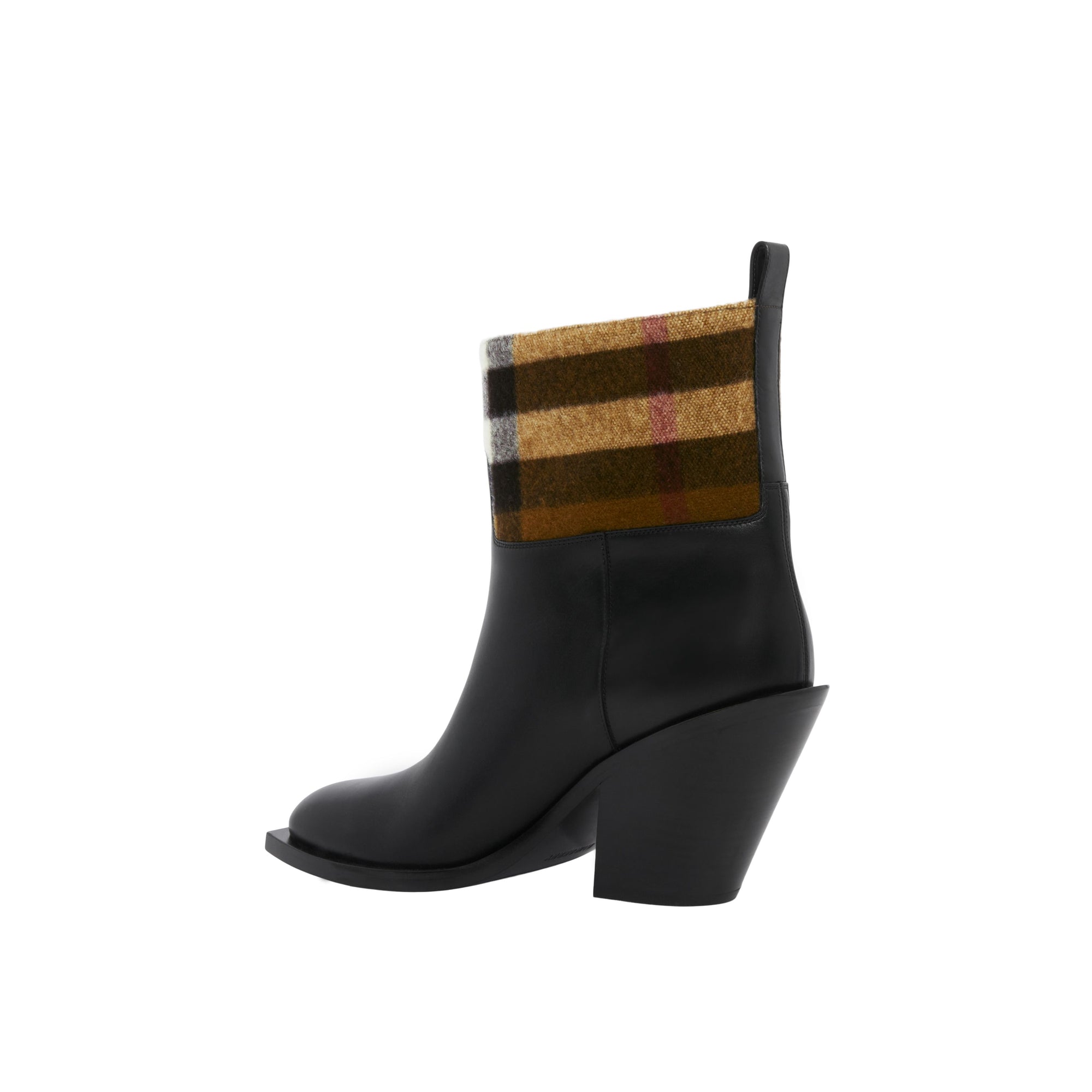 5 qty Bottines en cuir à motif check - Black & Darkbirchbrown