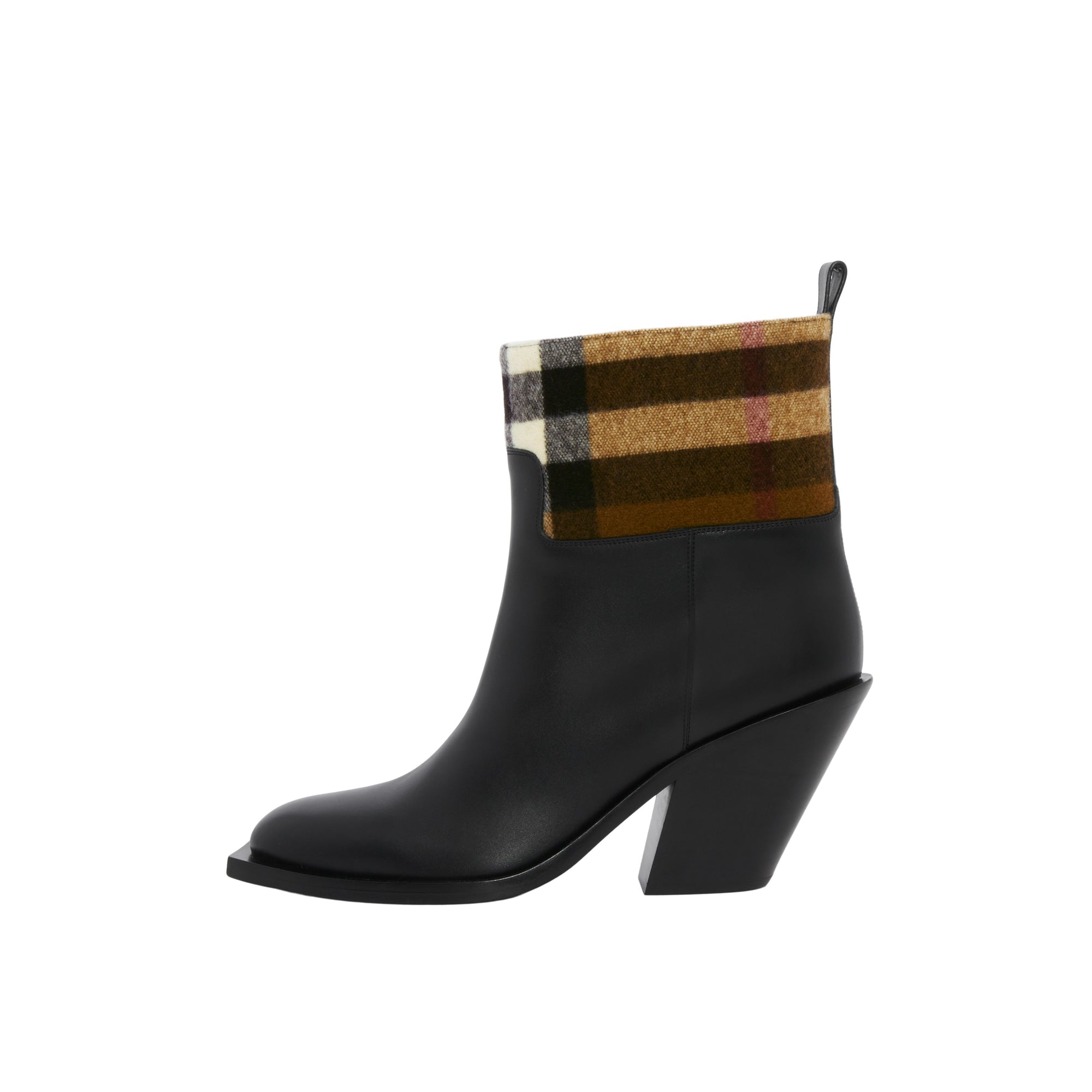 5 qty Bottines en cuir à motif check - Black & Darkbirchbrown