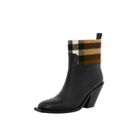 5 qty Bottines en cuir à motif check - Black & Darkbirchbrown