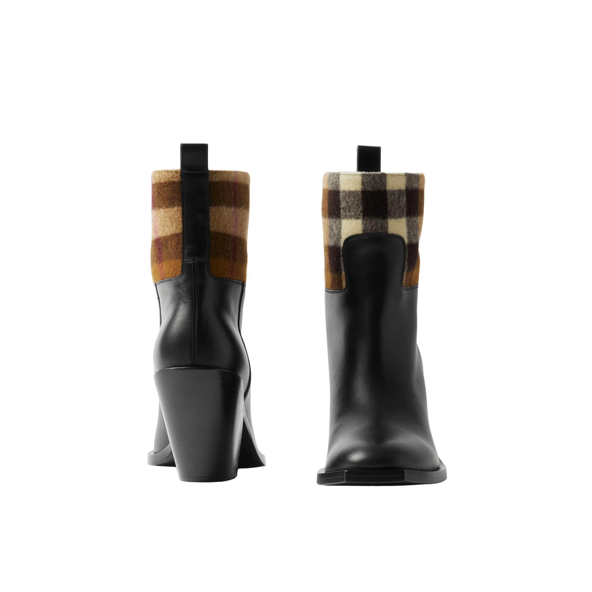 5 qty Bottines en cuir à motif check - Black & Darkbirchbrown