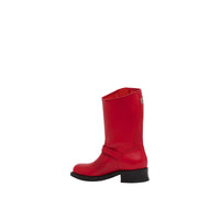 4 qty Bottes de motard à double sangle en cuir - Bright Red