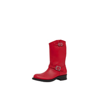 4 qty Bottes de motard à double sangle en cuir - Bright Red