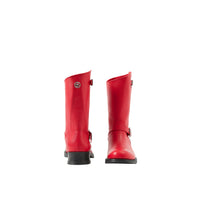 4 qty Bottes de motard à double sangle en cuir - Bright Red