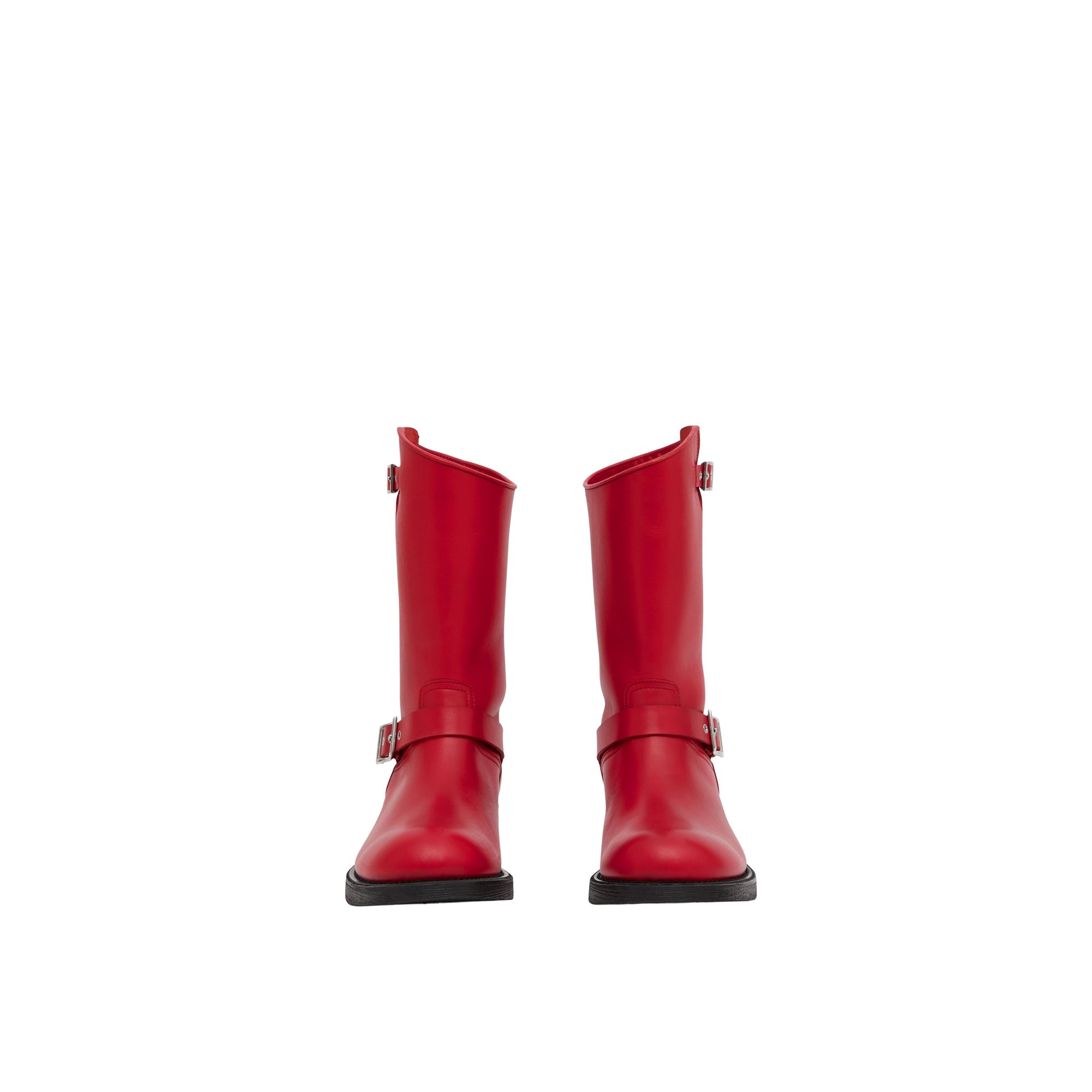 4 qty Bottes de motard à double sangle en cuir - Bright Red