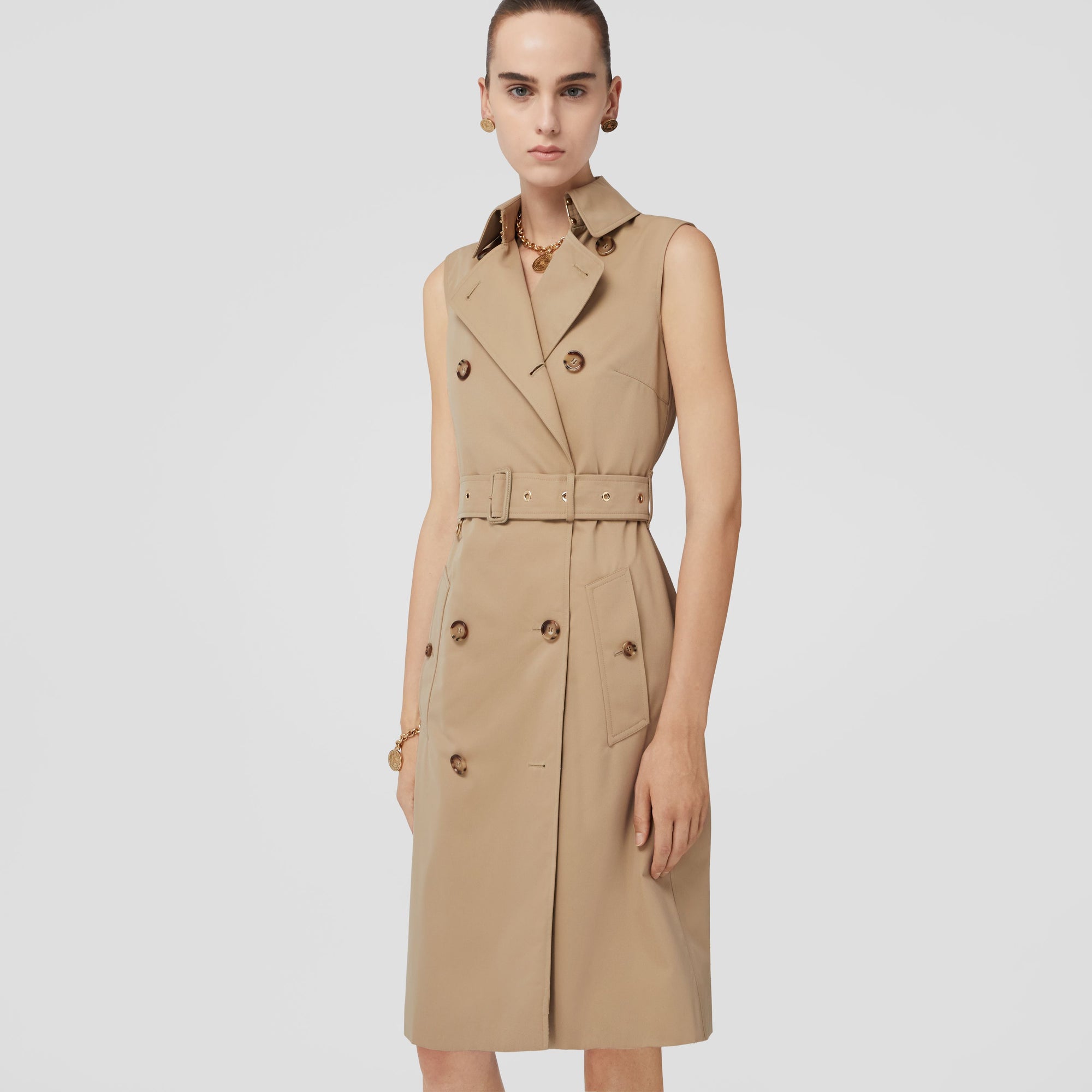 3 qty Robe trench sans manches - Honey