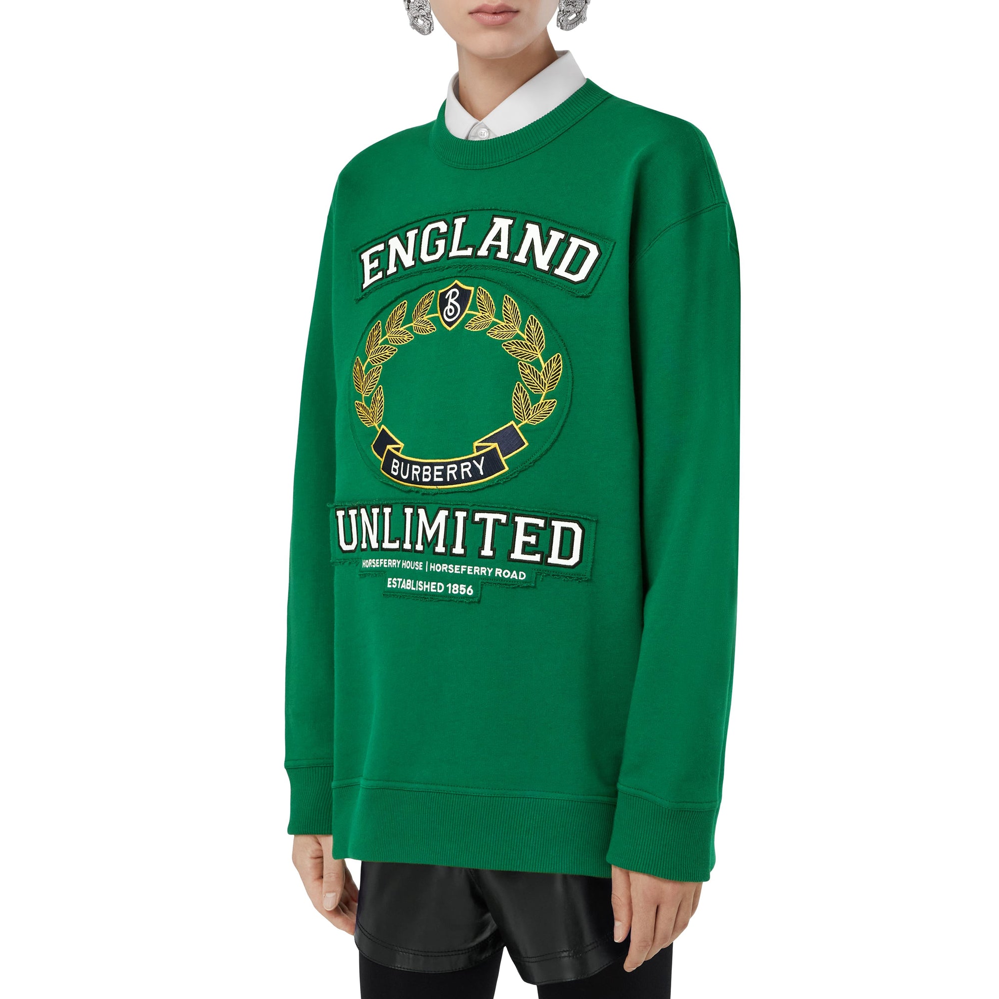 2 qty Sweat-shirt oversize en coton à motif campus - Deep Pine Green