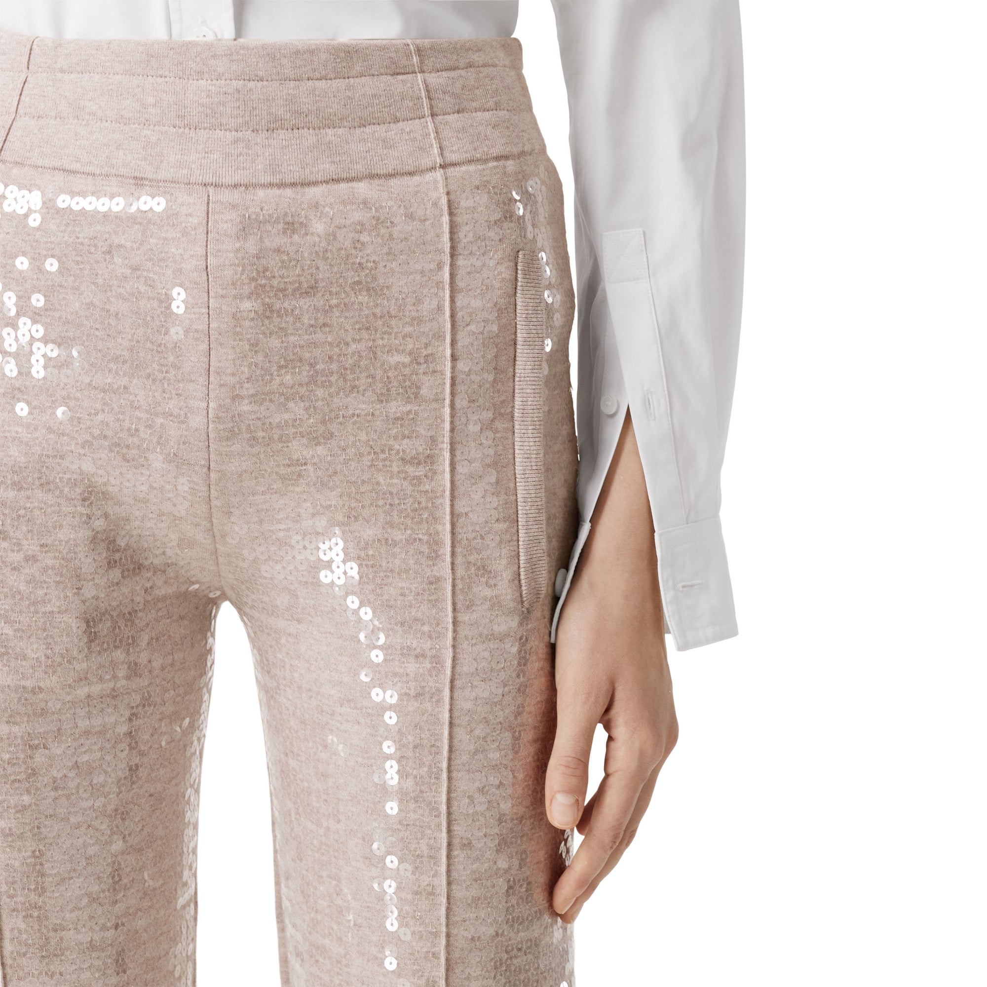 12 qty Pantalon à paillettes en cachemire - Beige Melange