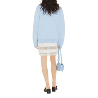 Oversized cardigan in wool and cotton jacquard - Pale Blue