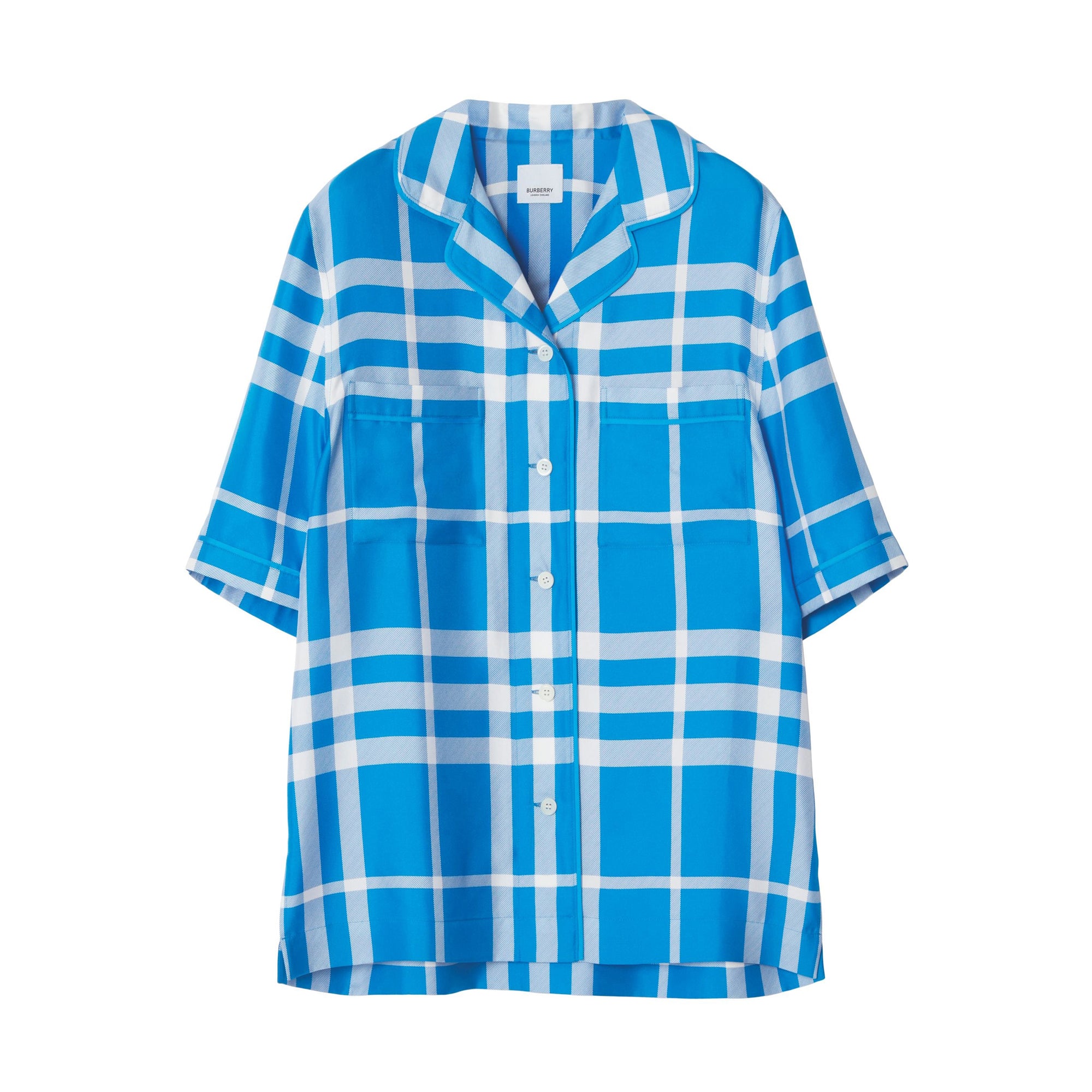 6 qty Chemise en soie à carreaux exagérés - Vivid Blue Check