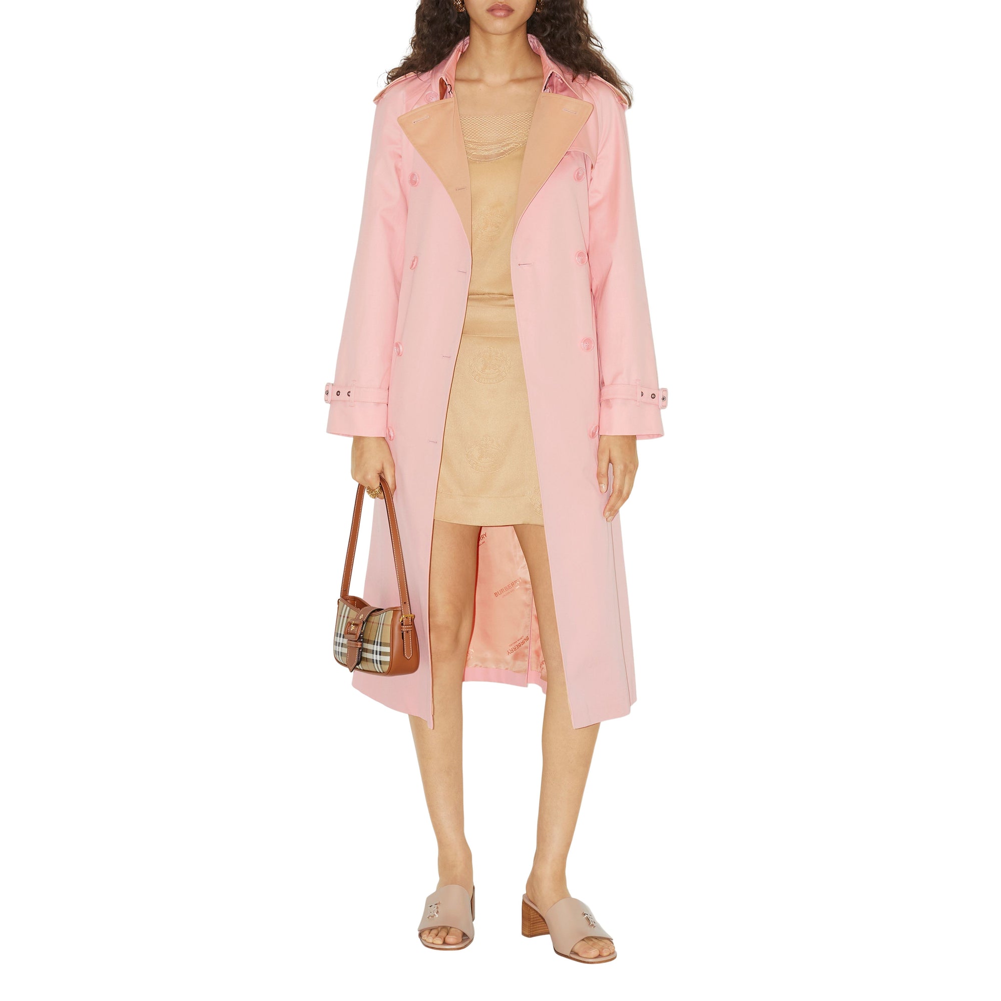 3 qty Trench-coat long à revers contrastés - Sorbet Pink