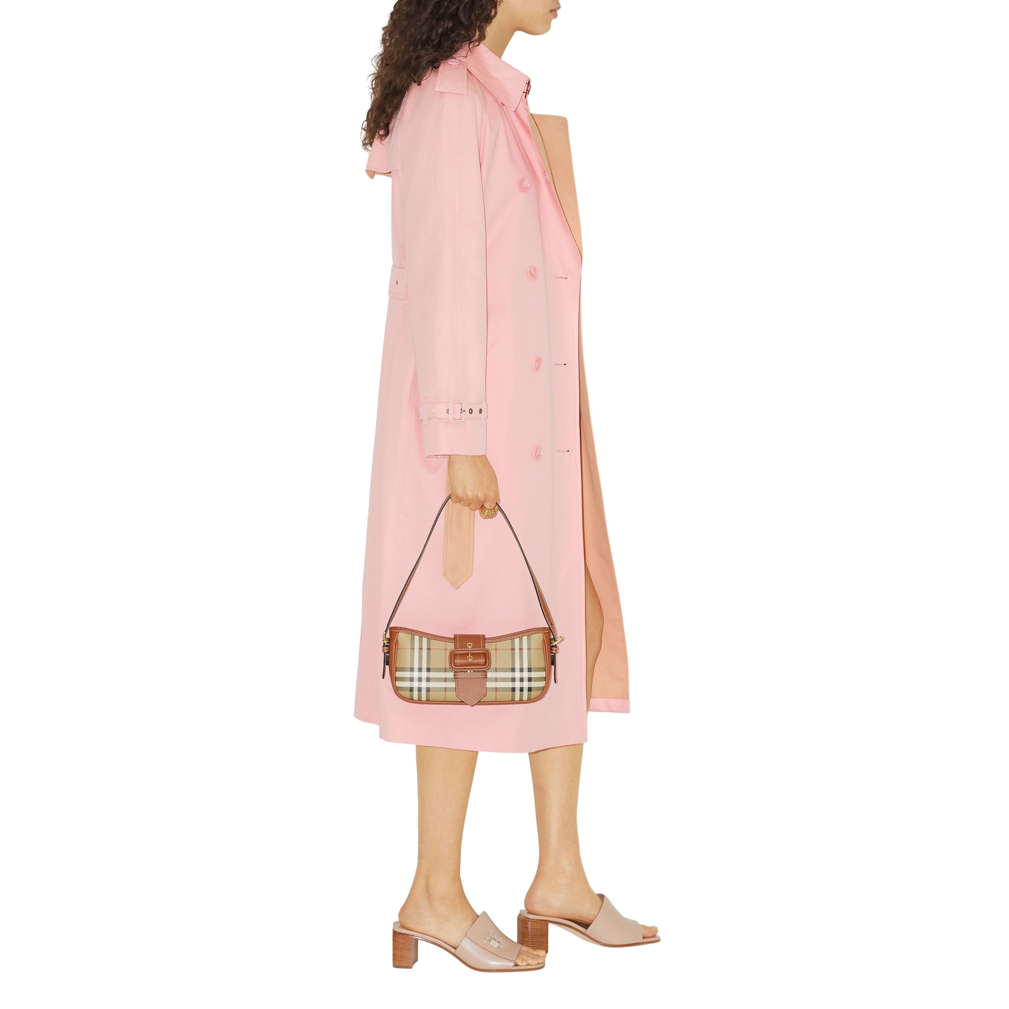 3 qty Trench-coat long à revers contrastés - Sorbet Pink