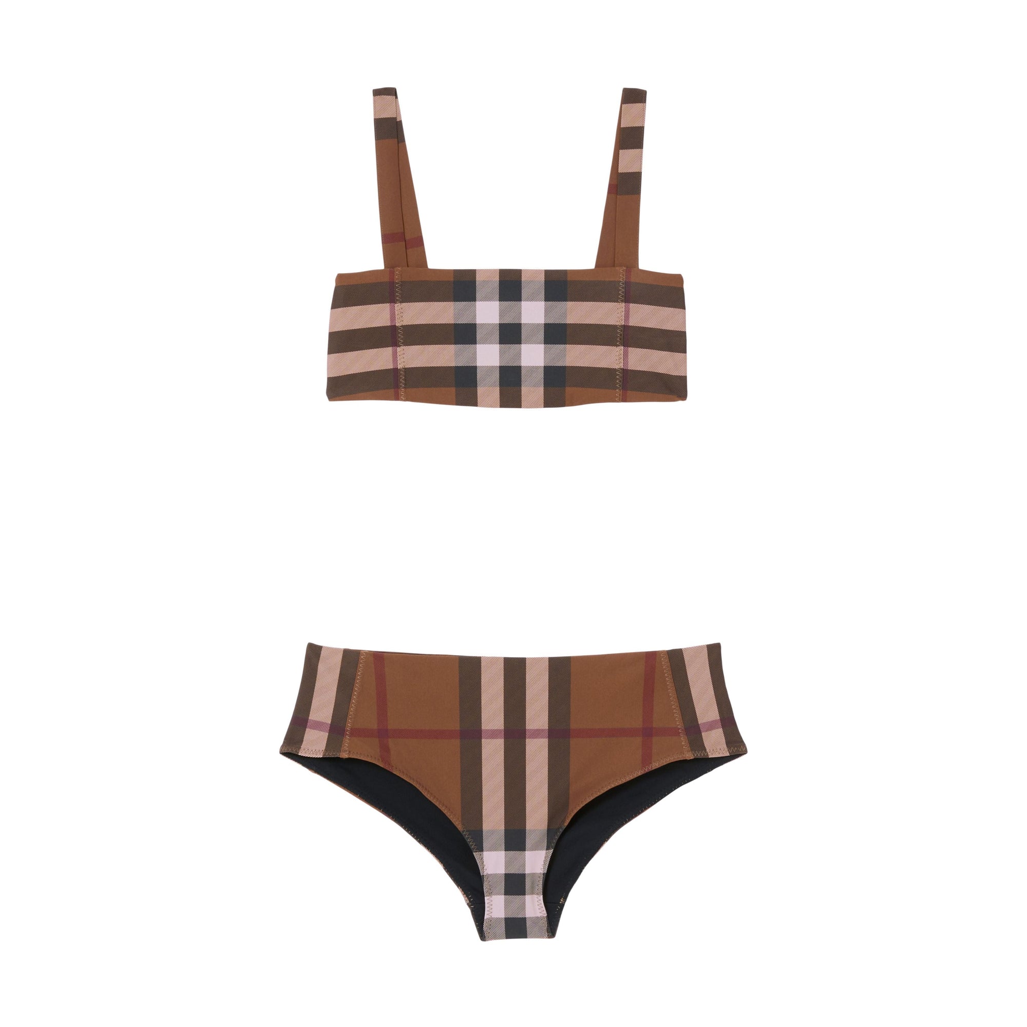 Check pattern stretch square neck bikini - Dark Birch Brown Check