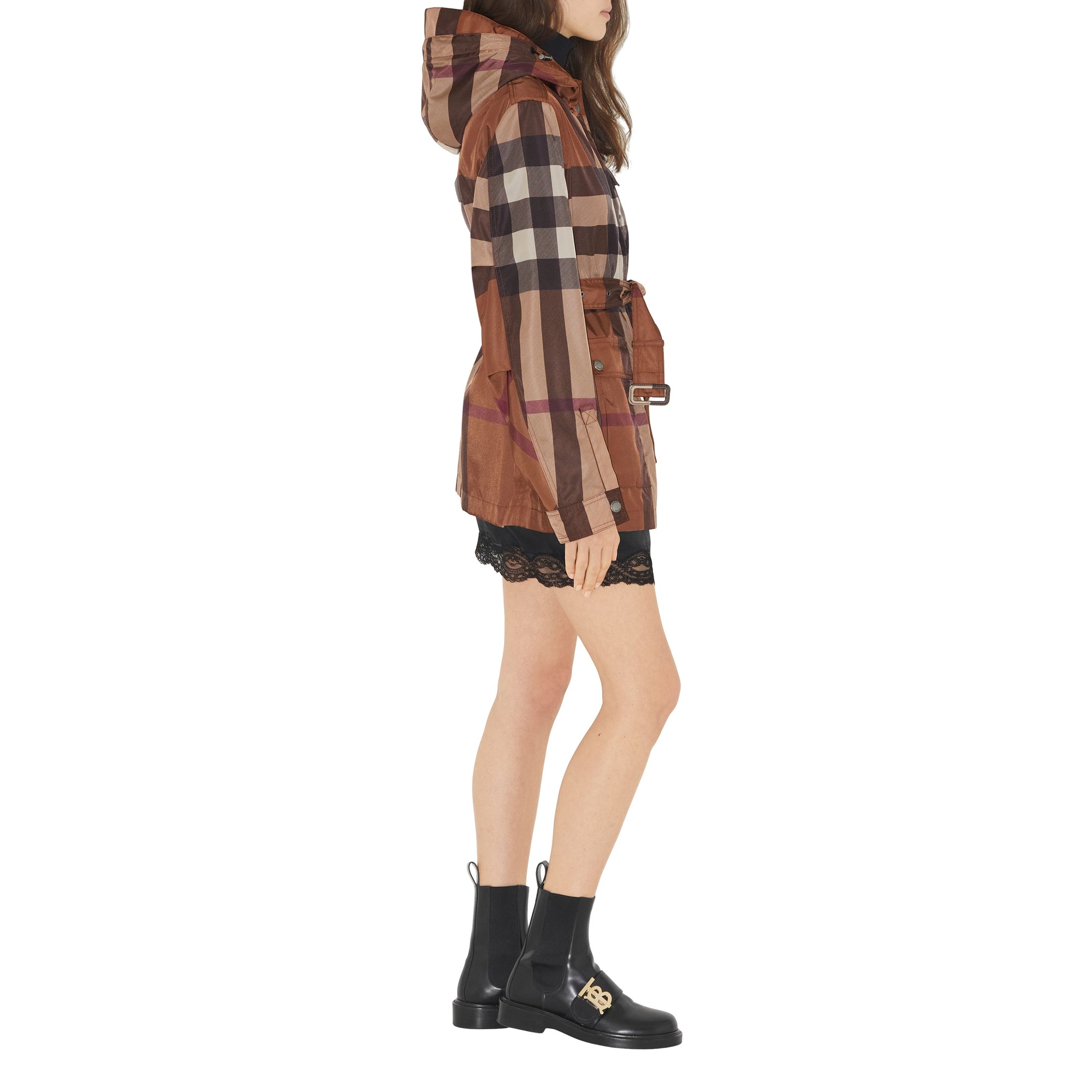 7 qty Veste utilitaire à capuche et motif check - Dark Birch Brown Check