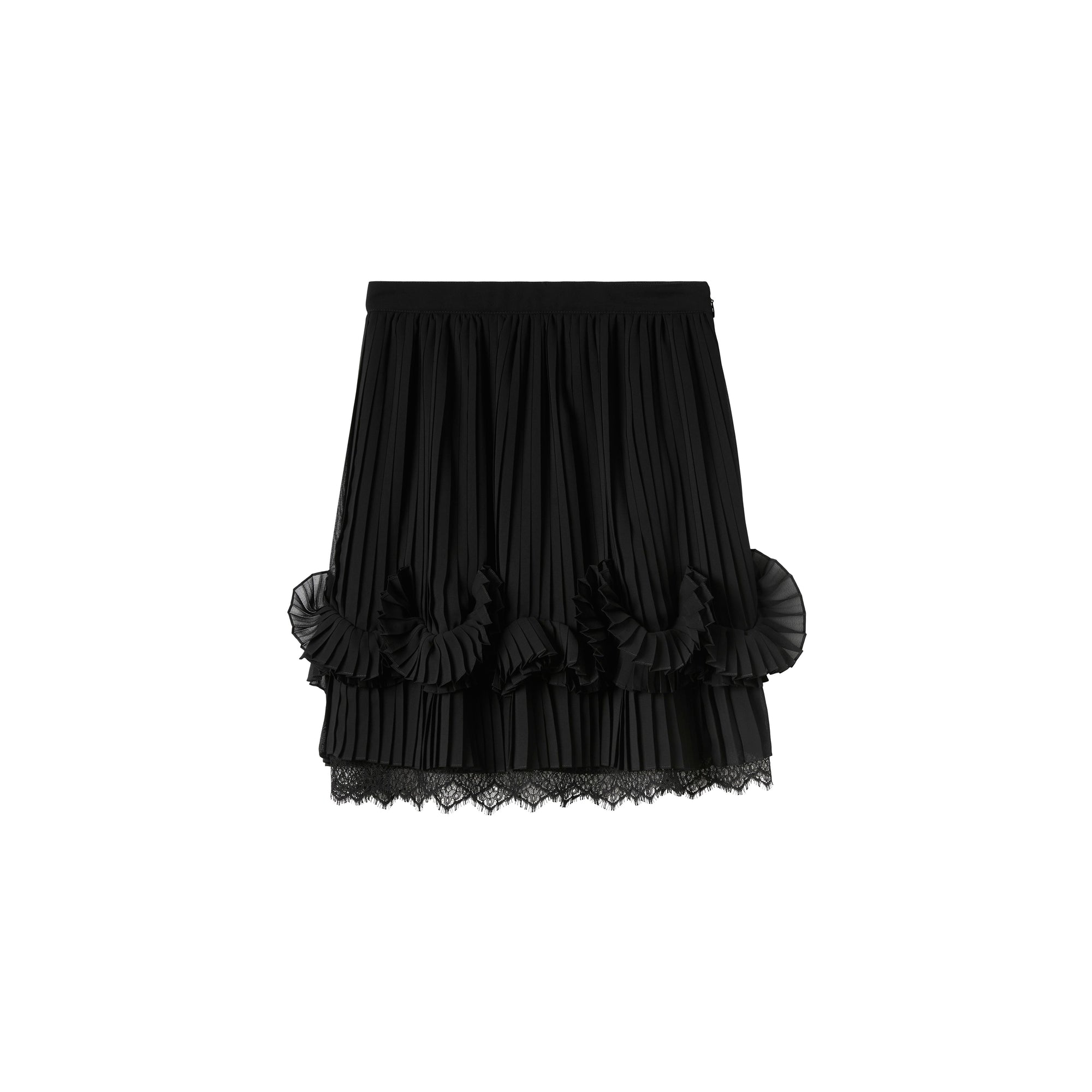 38 qty Mini jupe plissée à bordure en dentelle - Black