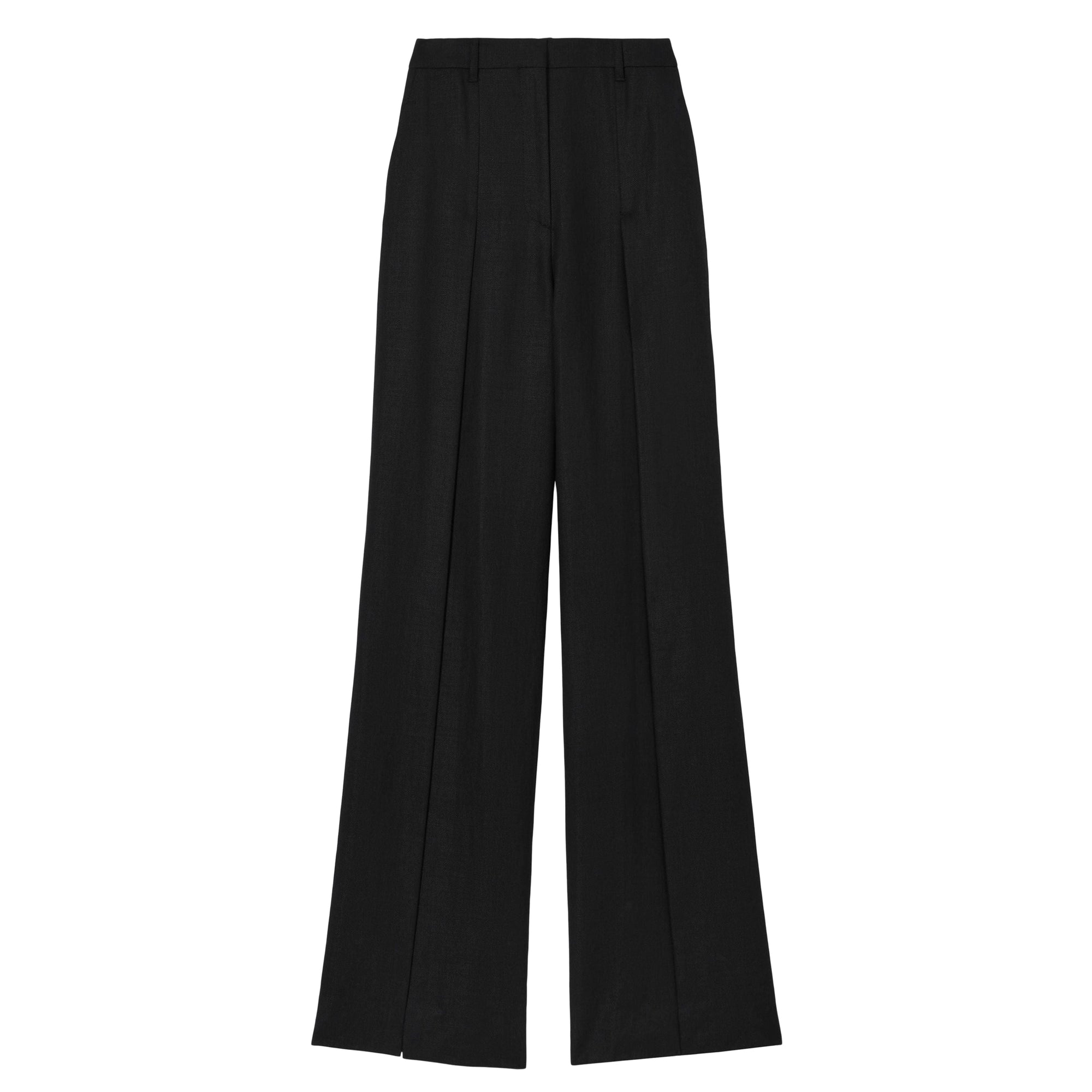 5 qty Pantalon ample en laine et ramie à fentes - Black