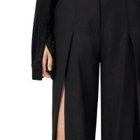 5 qty Pantalon ample en laine et ramie à fentes - Black