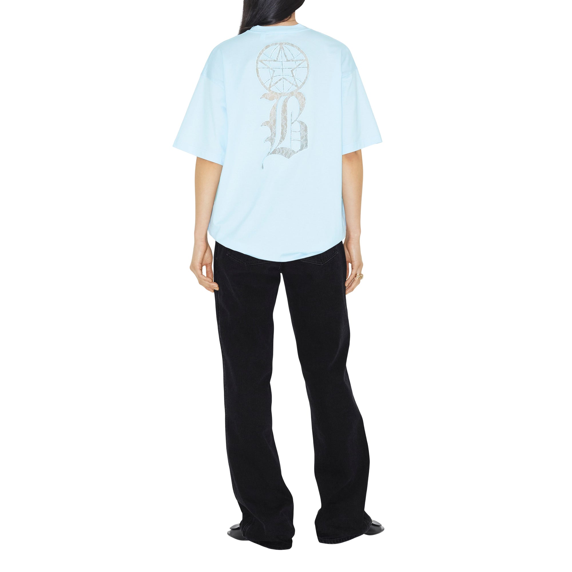 1 qty T-shirt oversize en coton à logo en dentelle - Glacier Blue