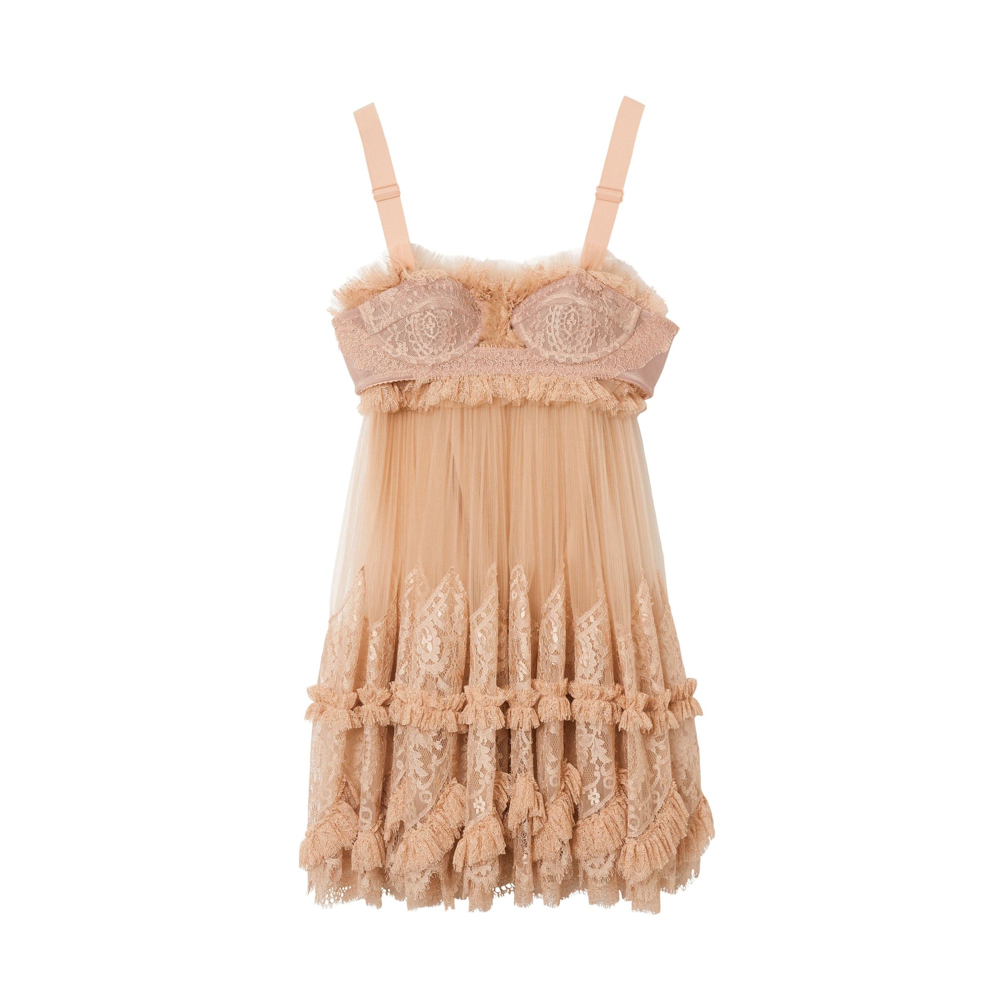 3 qty Robe babydoll en tulle et dentelle - Pale Nude