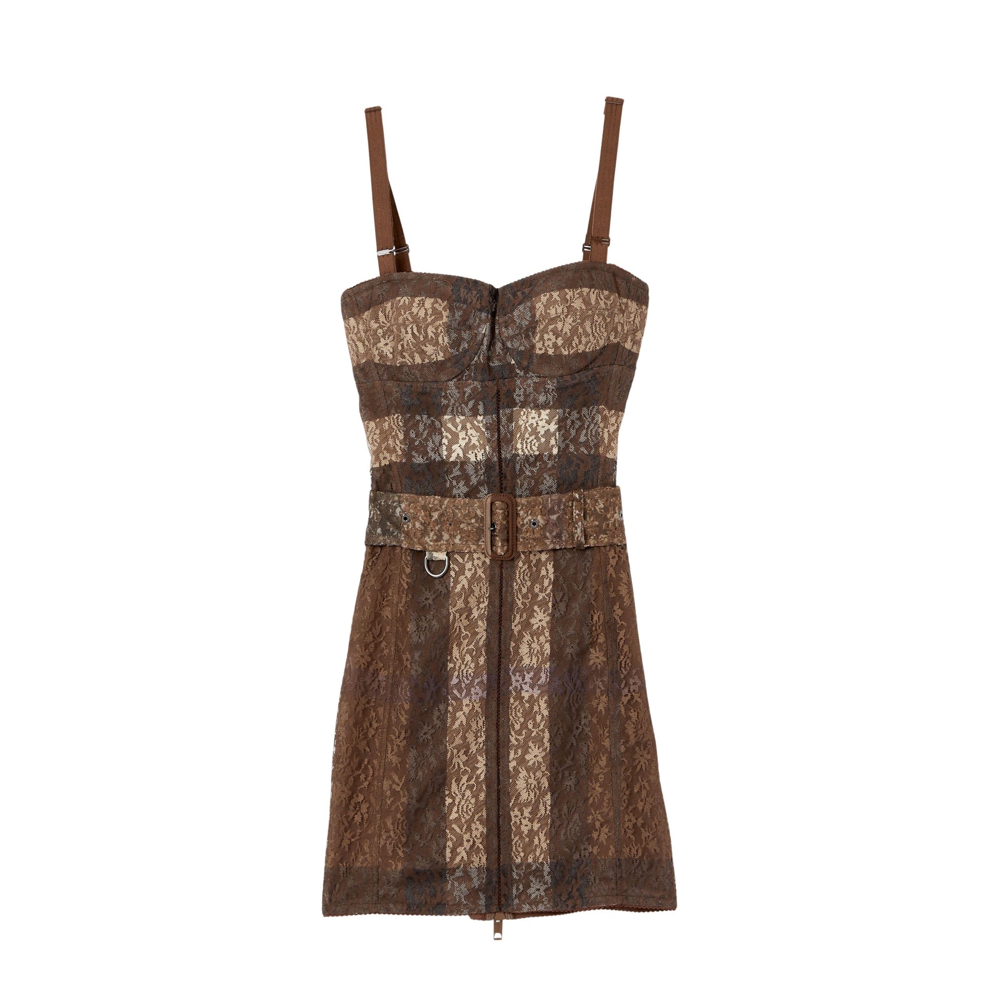 1 qty Robe corset ceinturée en dentelle à motif check - Dark Birch Brown Check