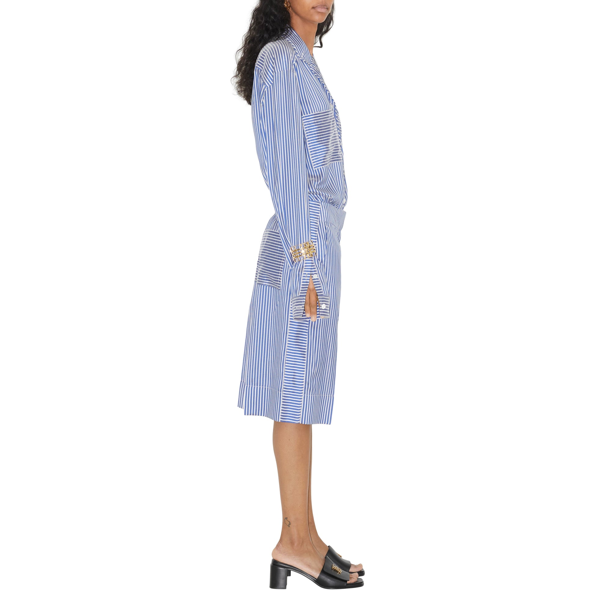 2 qty Chemise pyjama rayée en soie - Blue & White Stripe