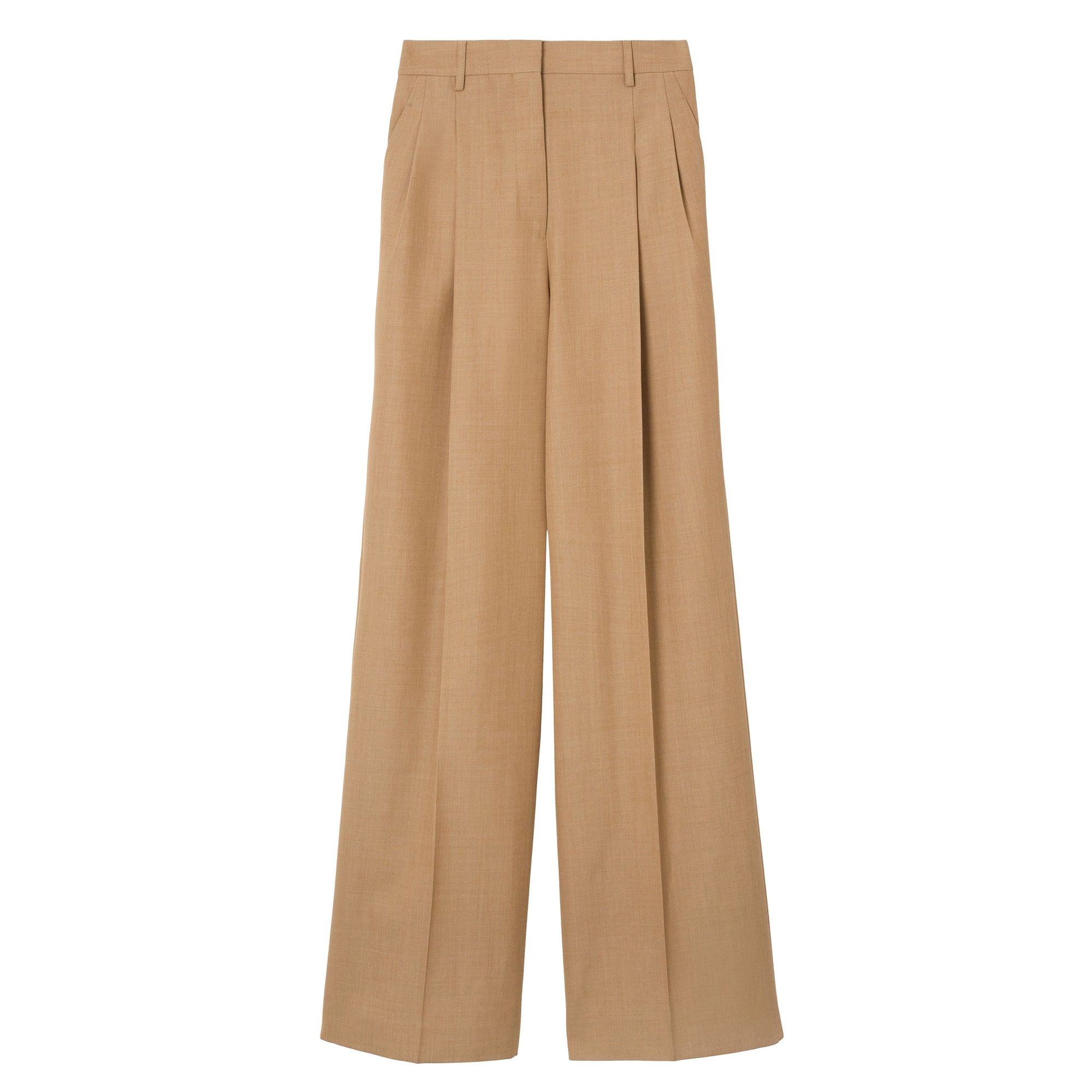 8 qty Pantalon ample en laine plissée - Camel Melange