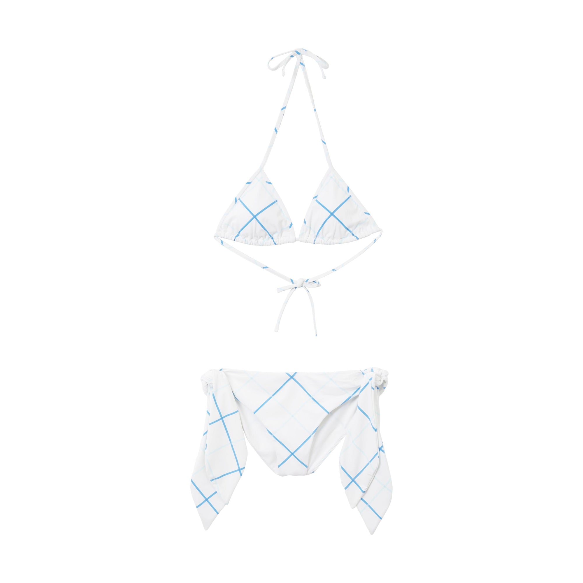 Stretch triangle bikini with Check pattern - Cerulean Blue