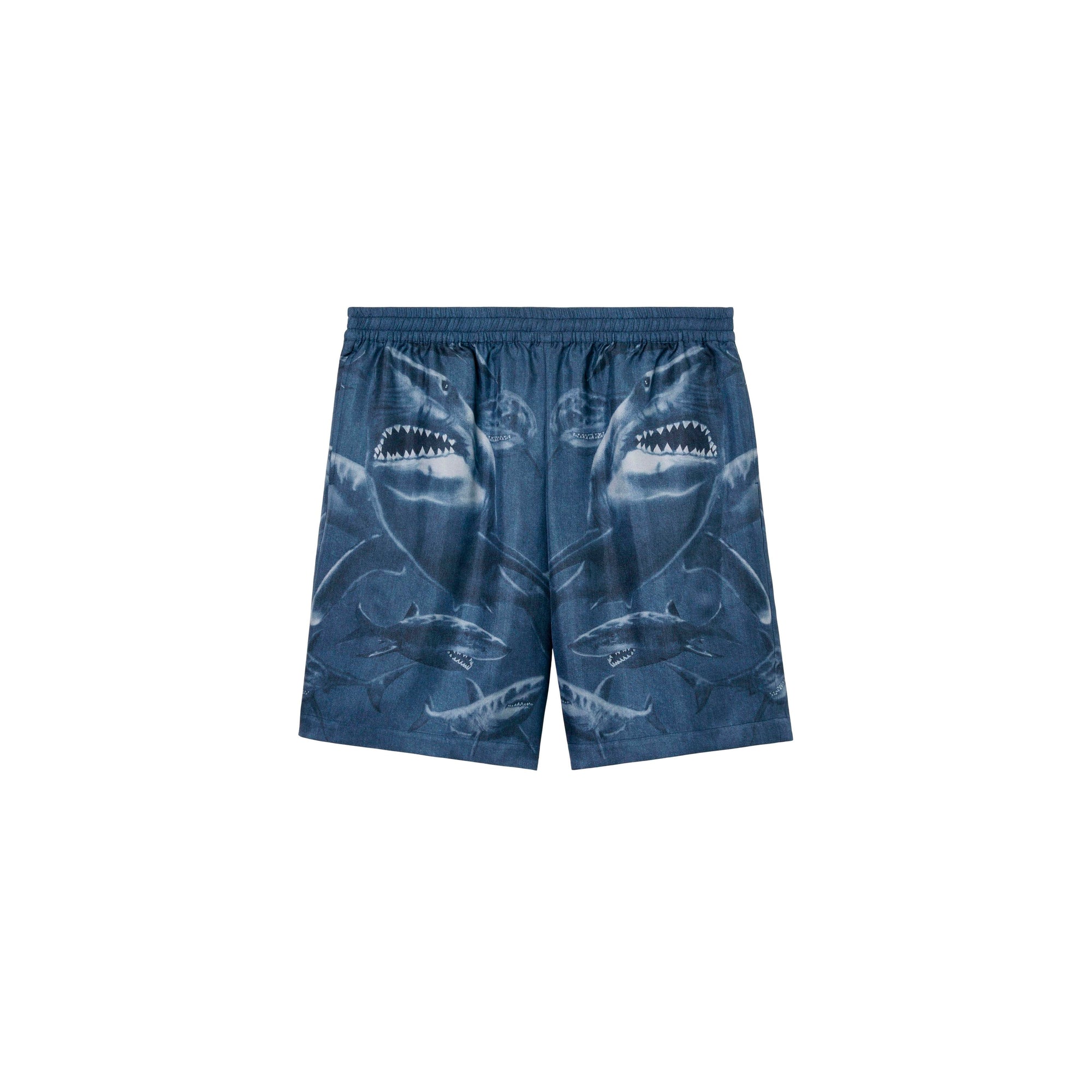 55 qty Short en soie à imprimé requin - Rich Navy