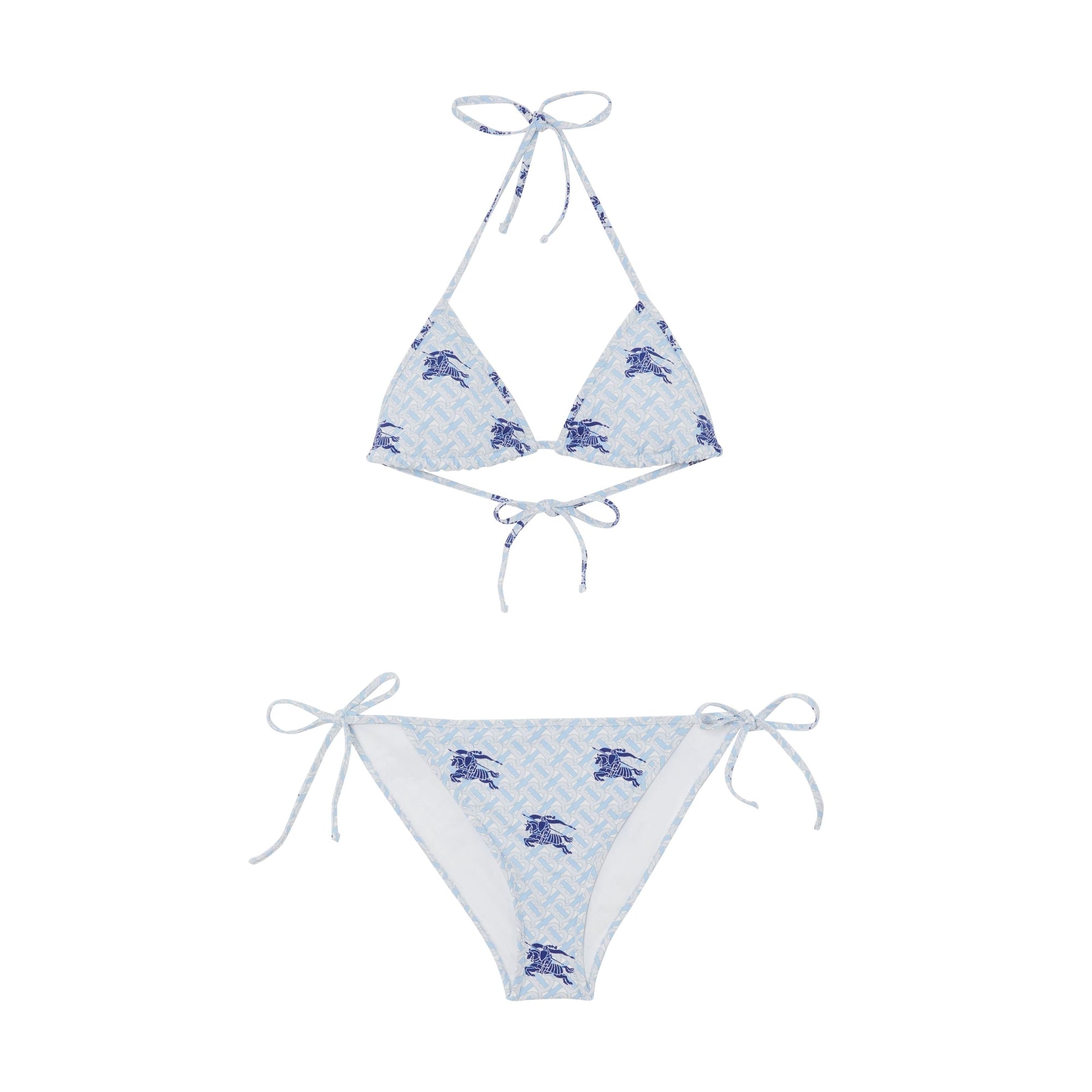 Monogrammed triangle bikini with Cavalier emblem - Navy pattern