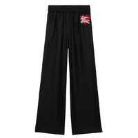 11 qty Pantalon large en soie Heart à motif cavalier - Black