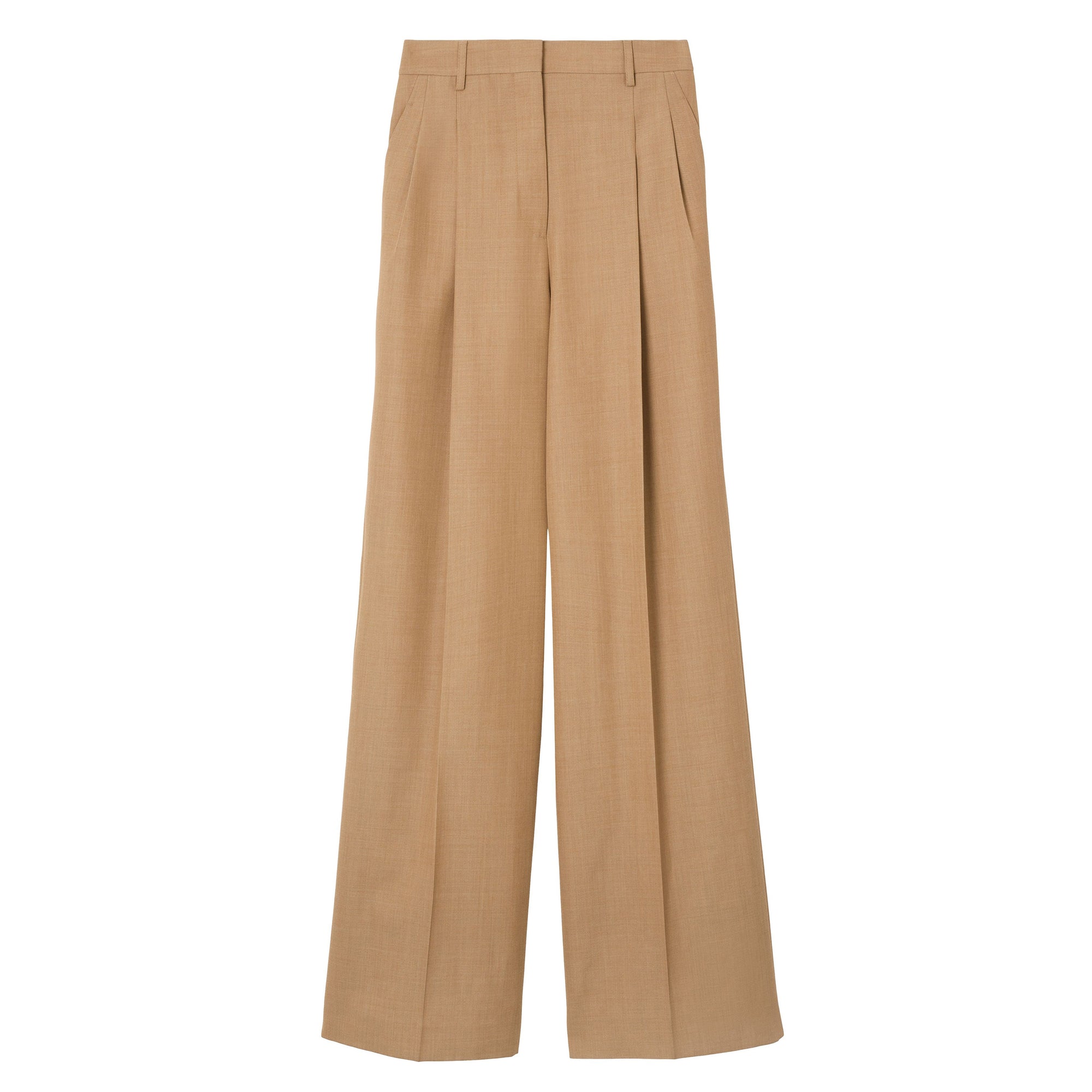 25 qty Pantalon ample en laine plissée - Camel Melange