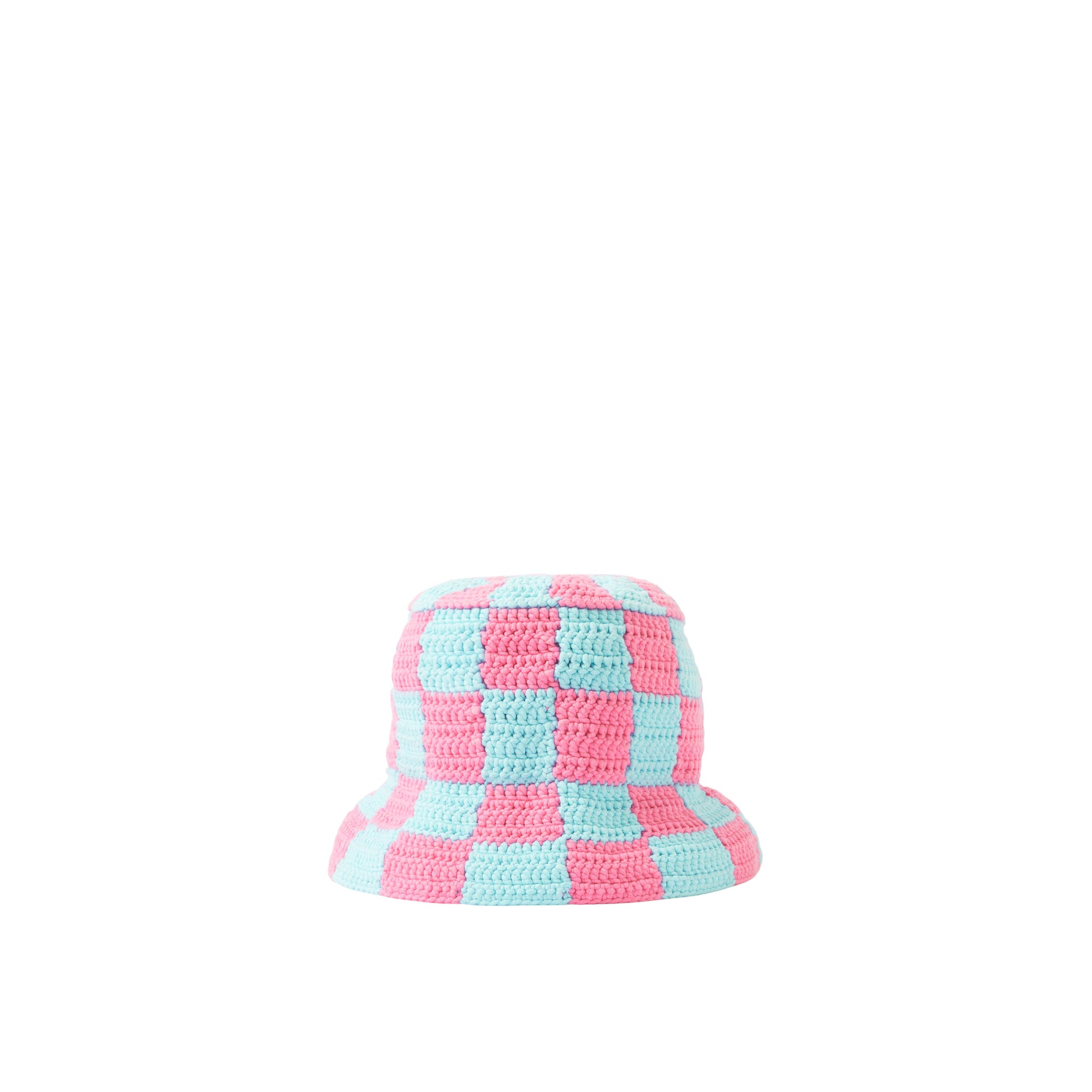 18 qty Chapeau bob crocheté - Blue & Pink Checkerbo