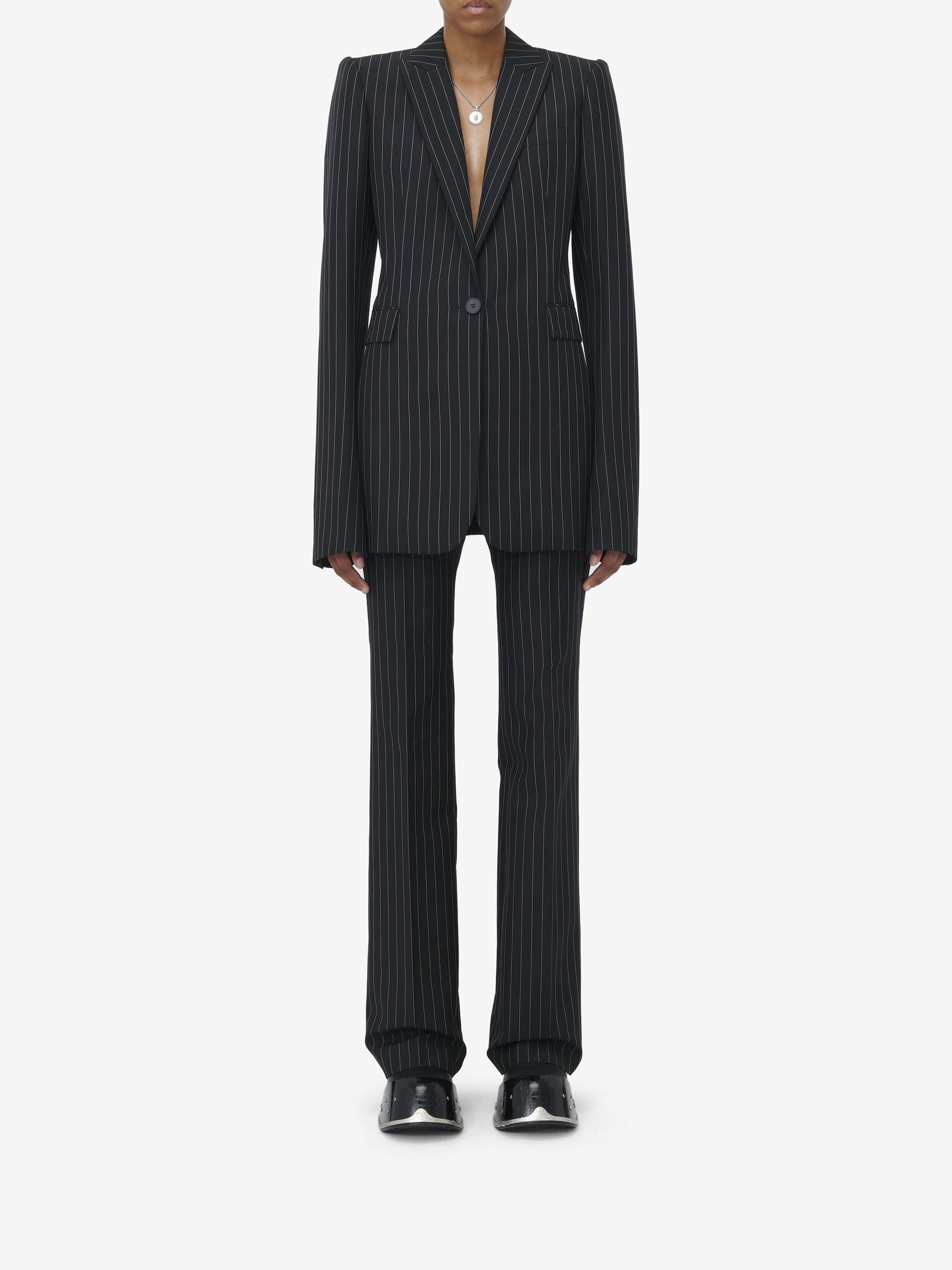 Blazer à rayures en laine - Black & White