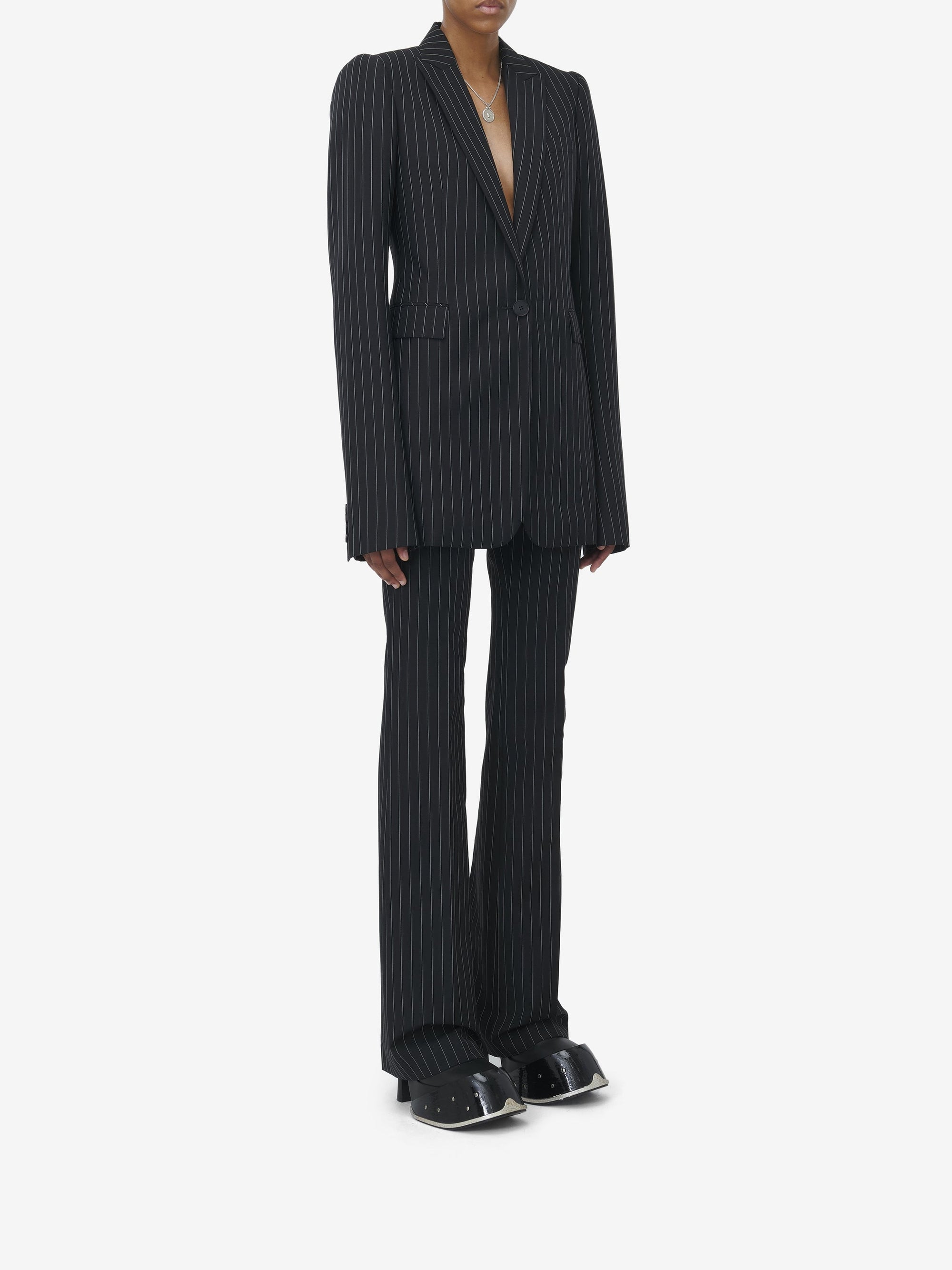 Blazer à rayures en laine - Black & White
