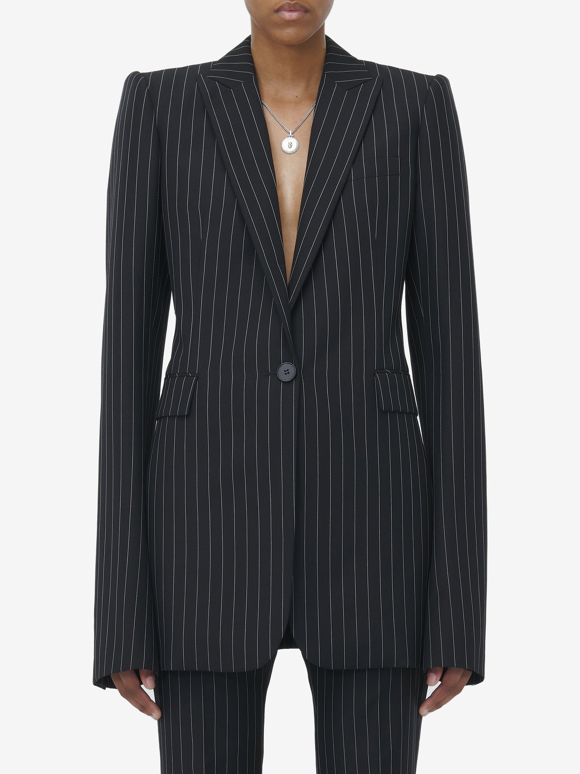 Blazer à rayures en laine - Black & White